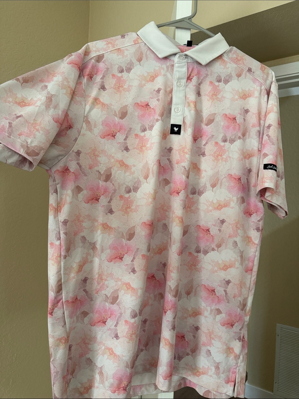 Bad Birdie Pink Floral Polo with White Collar
